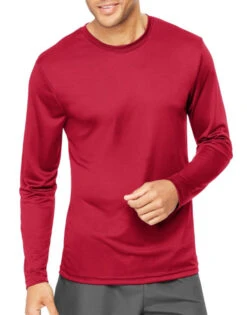 Hanes Men Cool Dri Performance Long-Sleeve T-Shirt 482L -Wacoall Underwear Shop Hanes 482L Deep Red T
