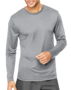 Hanes Men Cool Dri Performance Long-Sleeve T-Shirt 482L -Wacoall Underwear Shop Hanes 482L Graphite T