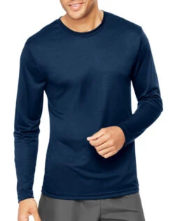 Hanes Men Cool Dri Performance Long-Sleeve T-Shirt 482L -Wacoall Underwear Shop Hanes 482L Navy T