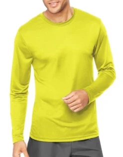 Hanes Men Cool Dri Performance Long-Sleeve T-Shirt 482L -Wacoall Underwear Shop Hanes 482L Safety Green T