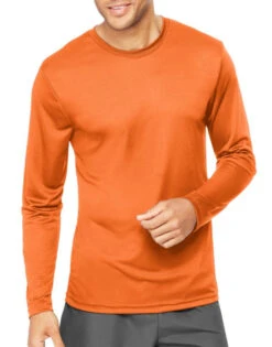 Hanes Men Cool Dri Performance Long-Sleeve T-Shirt 482L -Wacoall Underwear Shop Hanes 482L Safety Orange T