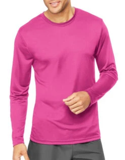 Hanes Men Cool Dri Performance Long-Sleeve T-Shirt 482L -Wacoall Underwear Shop Hanes 482L Wow Pink T