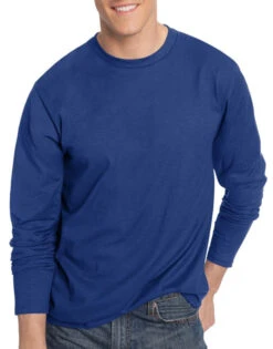 Hanes Men TAGLESS® Nano-T® Men's Long-Sleeve Tee 498L 12 Hanes Men TAGLESS® Nano-T® Men's Long-Sleeve Tee 498L -Wacoall Underwear Shop Hanes 498L Deep Royal T