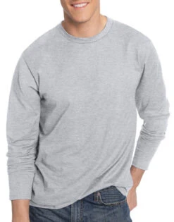 Hanes Men TAGLESS® Nano-T® Men's Long-Sleeve Tee 498L 9 Hanes Men TAGLESS® Nano-T® Men's Long-Sleeve Tee 498L -Wacoall Underwear Shop Hanes 498L Light Steel T