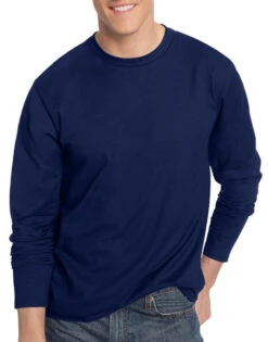Hanes Men TAGLESS® Nano-T® Men's Long-Sleeve Tee 498L 10 Hanes Men TAGLESS® Nano-T® Men's Long-Sleeve Tee 498L -Wacoall Underwear Shop Hanes 498L Navy T